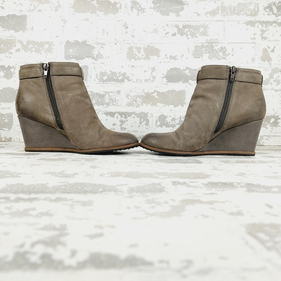 Susina Brown Leather Side Zipper Wedge Ankle Boots V680 - Picture 7 of 13